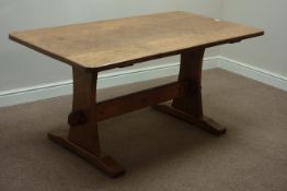 'Acornman' adzed oak rectangular refectory dining table, stretcher base,