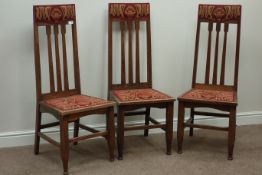 Set three Arts & Crafts Glasgow school design oak chairs,