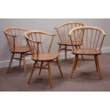 Set four Ercol 'Windsor' light finish elm and beech armchairs Condition Report