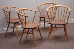 Set four Ercol 'Windsor' light finish elm and beech armchairs Condition Report