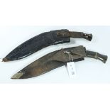 Nepalese Ghurka Kukri knife with brass mounted horn hilt with two original accompanying knives in