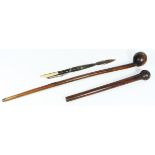 Zulu hardwood Knobkerrie the end carved with two dimples, L68cm, an African fishing spear end,