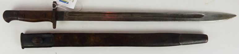 British Lee Metford Bayonet, two piece wood grips and steel mounts, stamped 11 16 6 KRL? 4689,