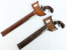 Two similar Indonesian Kris 40cm and 34cm steel blades with wooden scabbards Condition