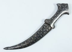 Turkmenistan Kambiya and scabbard with all over silver Koftgari decoration,