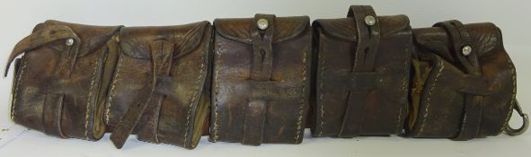 20th century leather Bandolier with five pouches,