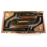 Fine cased pair of early 19th century Officer's flintlock pistols of carbine bore by Jeremiah