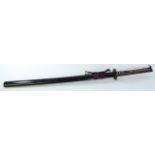 Japanese decorative katana sword with black laquered scabbard 103cm overall Condition