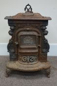 Victorian cast iron ornate moulded parlour stove, W79cm, W63cm,