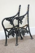 Pair Victorian black painted cast iron bench end supports,