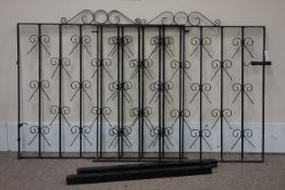 Pair wrought metal driveway gates and posts, W243cm,