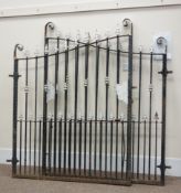 Pair large 19th century wrought metal driveway gates, with gate posts, W295cm,