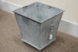 Square metal tapered garden planter with loop handles, W50cm,