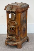 French 19th century cast iron wood burning stove, W34cm, H77cm,