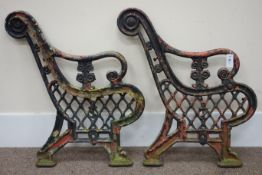 Pair Victoria cast iron lattice bench end supports,