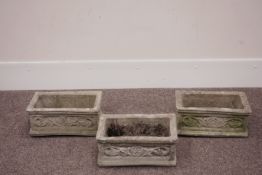 Set three composite stone planters, moulded decoration,