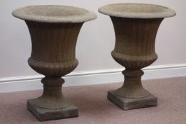 Pair West Country composite stone Campana garden urns,