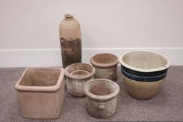 Set three terracotta plant pots with shell motifs, square terracotta planter,