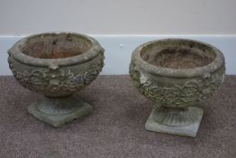 Pair floral composite stone planters, D44cm,