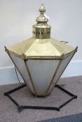 Large 20th century electric lantern with wrought metal hanging bracket, D80cm,