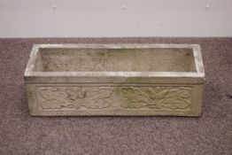 Rectangular composite stone planter decorated with oak leaves,