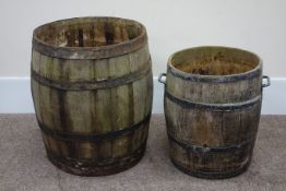 Two oak and metal bound barrels Condition Report <a href='//www.davidduggleby.