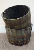 Two 19th century oak and metal bound whiskey barrel planters, D68cm,