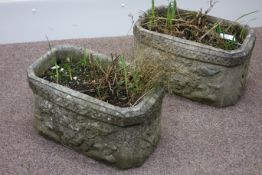 Pair composite stone planters with lion mask,