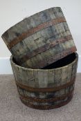 Two 19th century oak and metal bound whiskey barrel planters, D68cm,