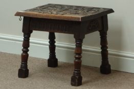 Late 19th century '1888' relief carved oak stool,