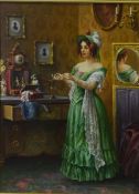 Interior Scene with a Lady Wearing a Green Dress,