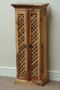 Exotic hardwood CD cabinet with two lattice doors, W39cm, H95cm,