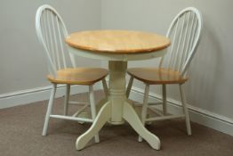 Light wood and painted circular pedestal table (D75cm73cm),