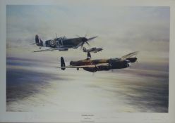 'Memorial Flight', colour print after Robert Taylor signed in pencil by veterans Johnnie Johnson,