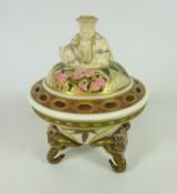 Late 19th Century Royal Worcester ivory ground pot-pourri vase with pierced cover with elephant