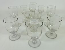 Three 19th Century large wine glasses and eight other similar glasses,