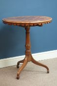 Early 19th century circular tilt top games table, fruit wood chessboard inlay,