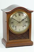 Edwardian inlaid mahogany mantle clock convex silvered dial signed 'W & H SCH',