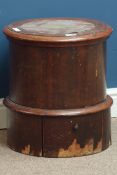 Victorian mahogany circular commode with hinged top, with ceramic basin and lid, D42cm,
