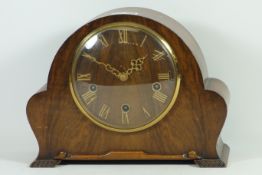 Early 20th century 'Smiths Enfield' figured walnut mantel clock, triple train movement,