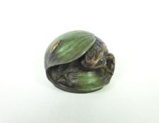 Figure of a frog with stone set eye sheltering beneath a leaf, St Petersburg mark,