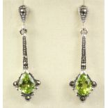 Pair of peridot and marcasite pendant ear-rings stamped 925 Condition Report <a
