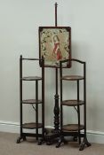 Early Victorian pole screen with needle work panel, carved detail,