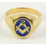 Enamel gold plated Masonic type ring stamped 925 Condition Report <a