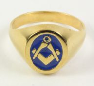 Enamel gold plated Masonic type ring stamped 925 Condition Report <a