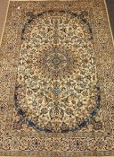 Fine Persian Nain cream and blue ground rug, large central medallion,