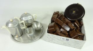 Heatmaster tea for one tea service on tray and quantity of Byson Bakelite stair carpet clips & a