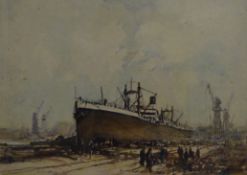 'King George V Dock, Tilbury', watercolour signed Adrian Hill (British 1897-1977) and dated '27,