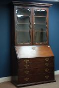 Georgian mahogany bureau bookcase, fall front with four graduating drawers, fitted interior,