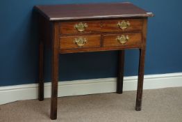 George III mahogany three drawer low boy, brass handles, W77cm, H75cm,